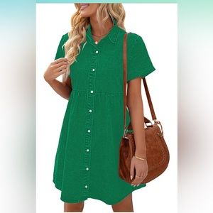 Womens green denim babydoll dress